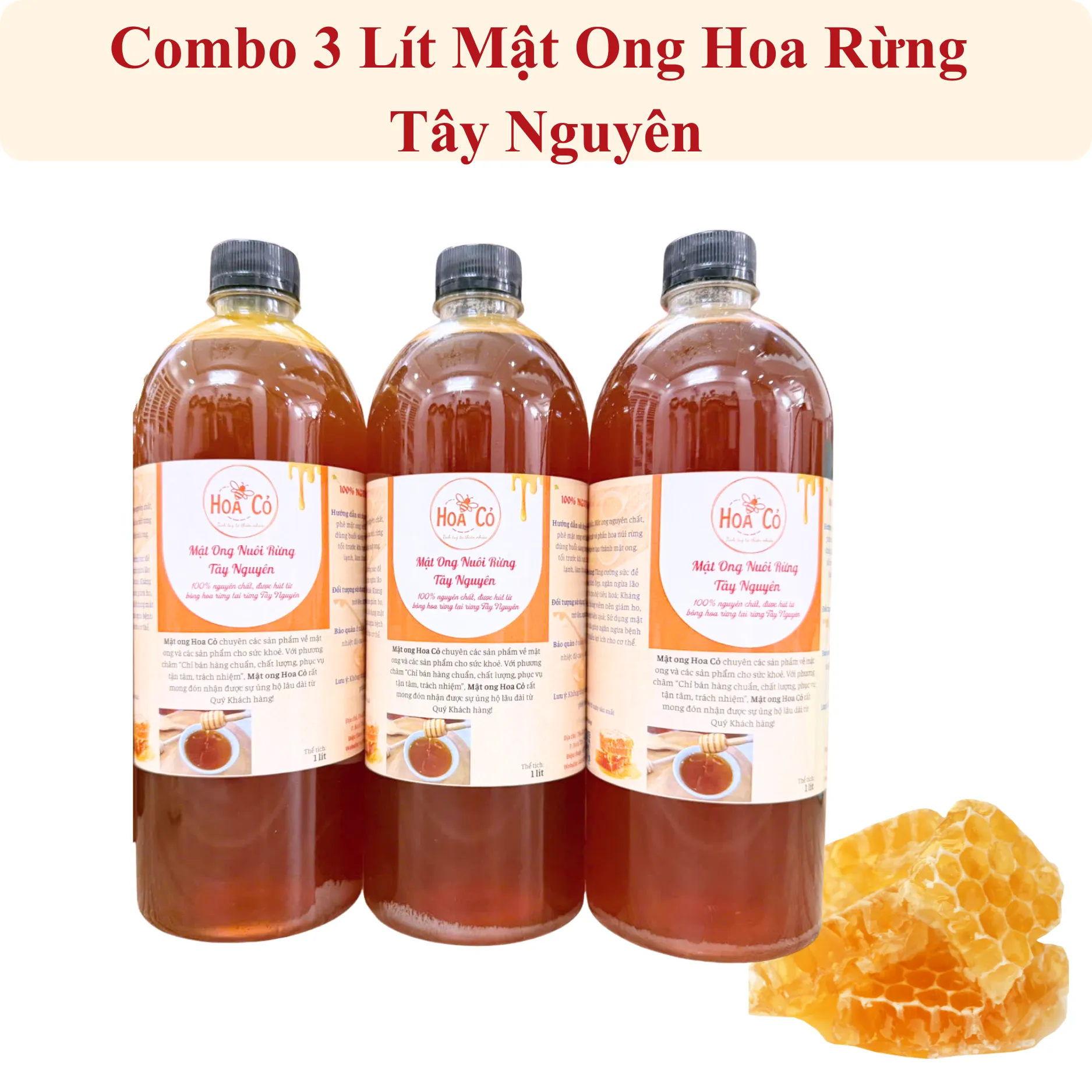 Mật ong hoa rừng Tây Nguyên, hương vị hoa rừng vị ngọt thanh nhẹ 3 Combo 3 Lít Mật Ong Hoa Rừng Tây Nguyên