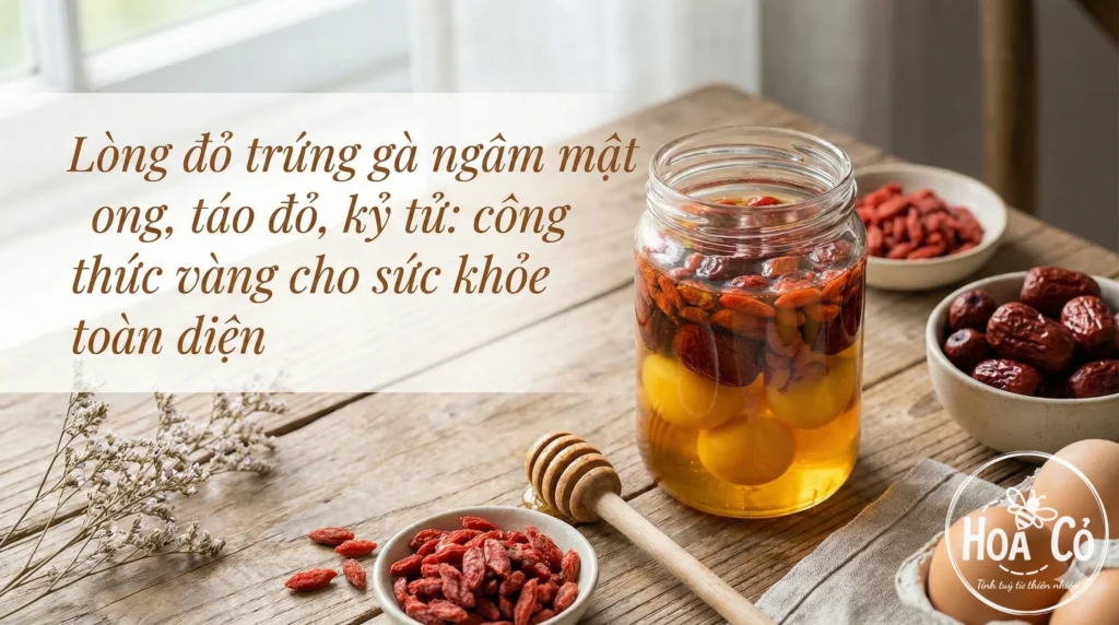 Lòng đỏ trứng gà ngâm mật ong, táo đỏ, kỷ tử: công thức vàng cho sức khỏe toàn diện 2 Lòng đỏ trứng gà ngâm mật ong, táo đỏ, kỷ tử: công thức vàng cho sức khỏe toàn diện