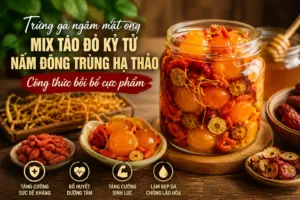 Trứng gà ngâm mật ong mix táo đỏ kỷ tử nấm đông trùng hạ thảo: Công thức bồi bổ cực phẩm